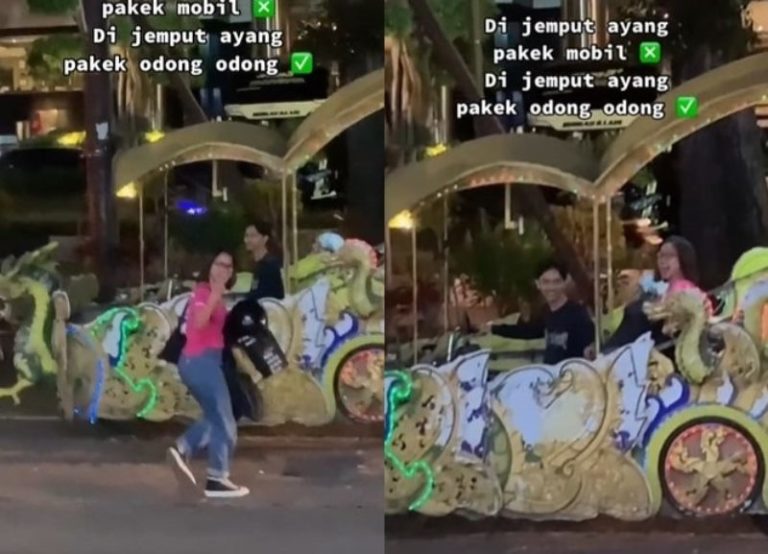 Kocak Bukan Motor atau Mobil Wanita ini Dijemput Pacarnya Naik Odong odong