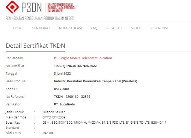 Oppo CPH2359 TKDN Oppo CPH2359 TKDN
