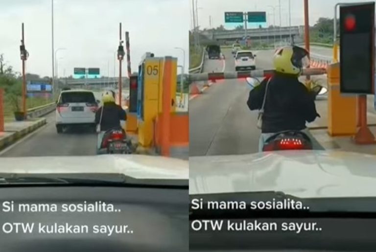 Pemotor Emak emak Nyasar ke Gerbang Tol Celingak celinguk Gegara Portal Tak Terbuka