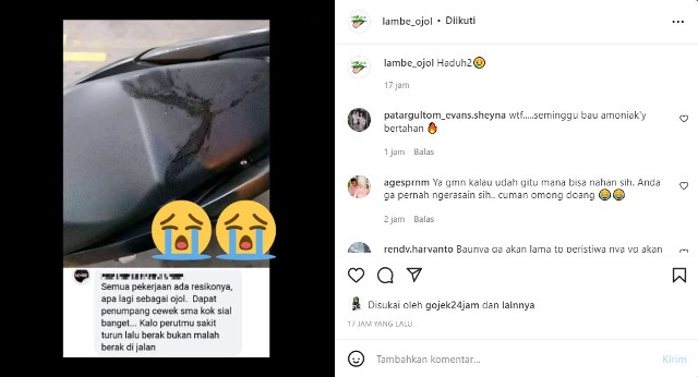 Screenshot Postingan Akun Instagram @lambe ojol