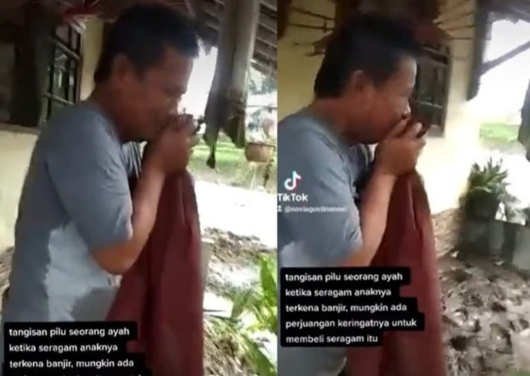 Sedih Seorang Ayah Nangis Sesenggukan Lihat Seragam Anaknya Rusak Akibat Banjir