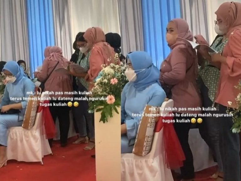 Datang ke Nikahan Teman Para Wanita ini Malah Sibuk Kerjakan Tugas Kuliah