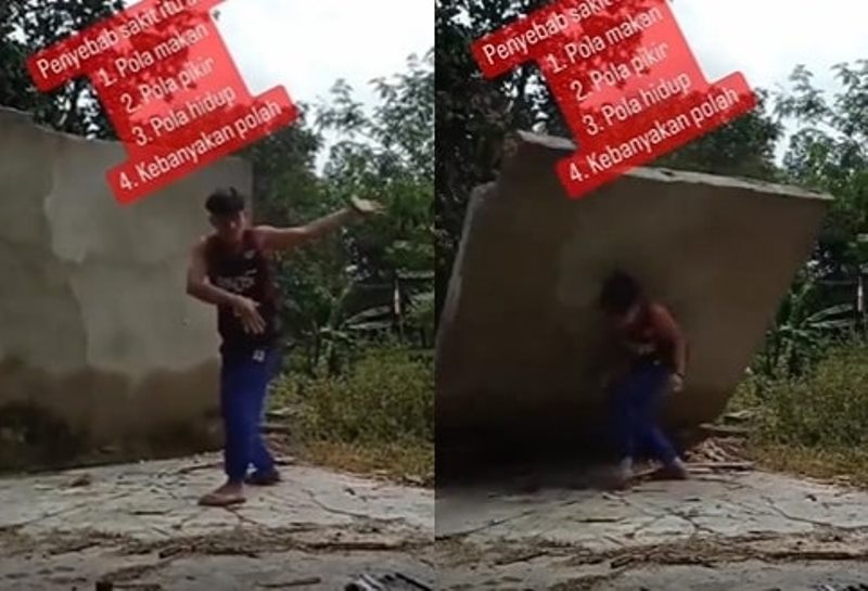 Pamer Aksi Robohkan Tembok dengan Tangan Kosong Pemuda ini Berakhir Nahas