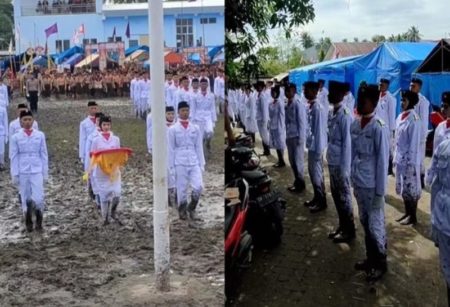 VIRAL Video Paskibra Kibarkan Bendera di Lapangan Penuh Lumpur Endingnya Menangis Haru