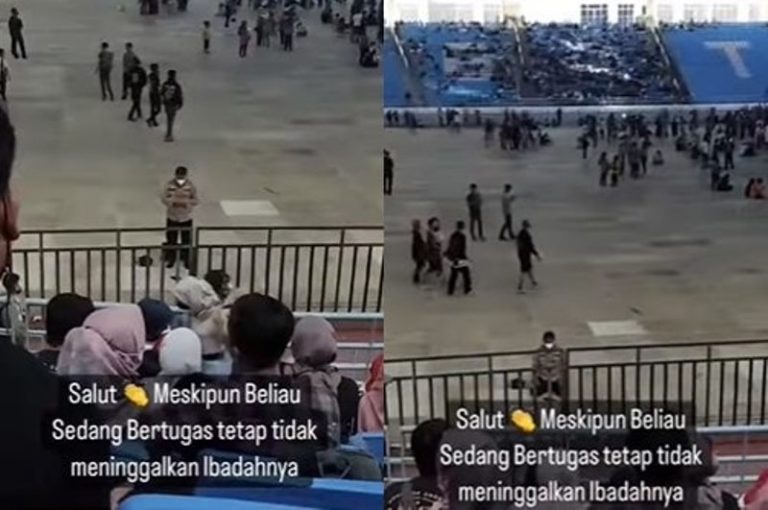 Viral Momen Polisi Salat di Tengah Konser Musik Warganet Salut