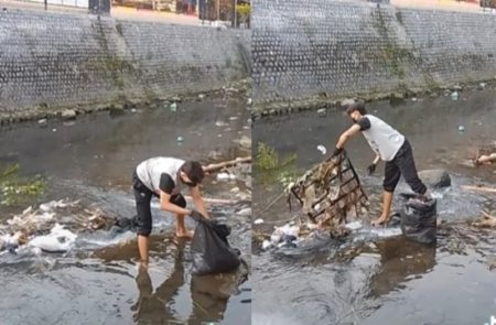 Viral Pemuda Bikin Konten Bersihkan Sampah di Sungai yang Begini Baru Keren
