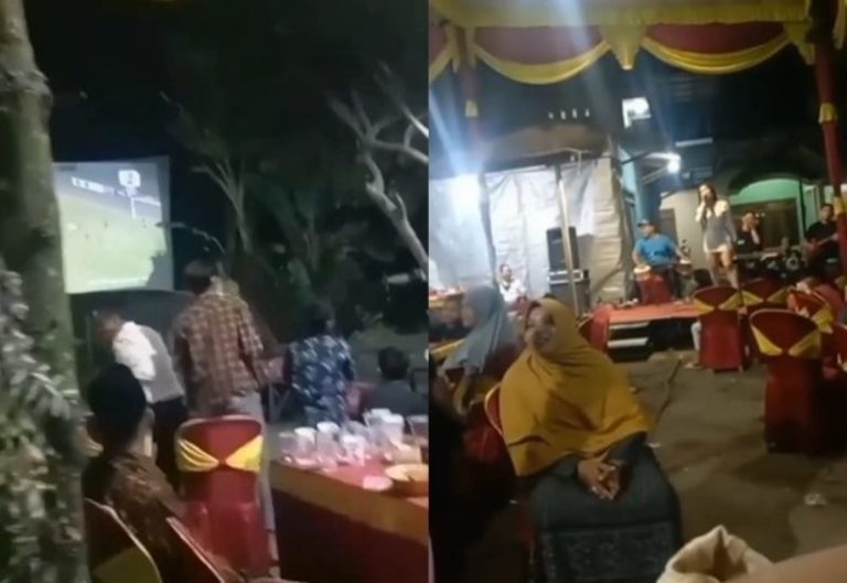 Ngenes Biduan Dicuekin Gegara Warga Pilih Nobar Bola di Lokasi Hajatan