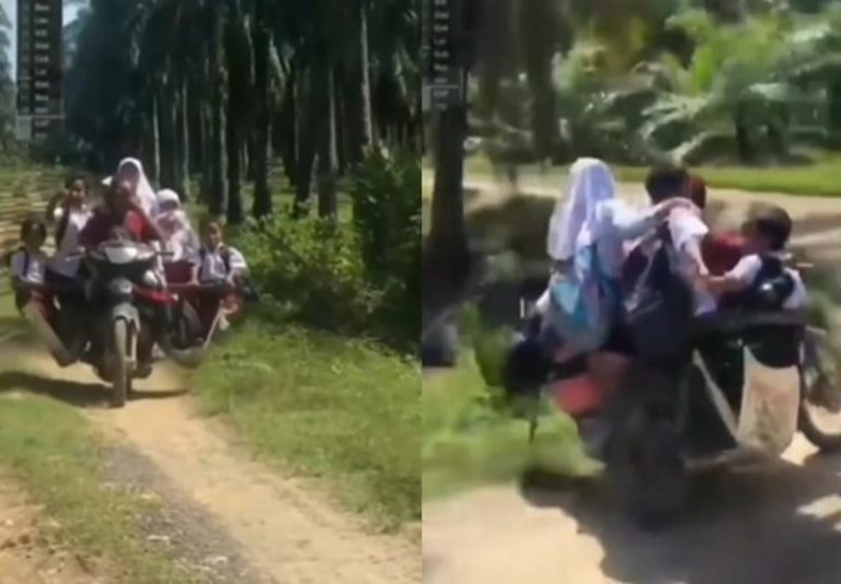 Ngeri Tapi Salut Emak emak ini Mampu Antarkan 7 Anak SD Sekaligus Pakai Motor