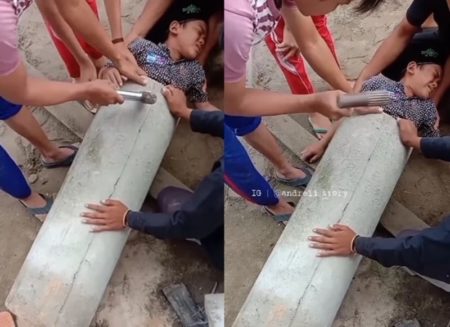 VIRAL Bocah Terjebak di Pipa Beton Sulit Keluar Hingga Warga Harus Lakukan ini