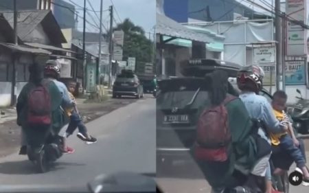 Viral Aksi Pengendara Motor Bonceng 5 Penumpang Sekaligus Ada yang Duduk di Paha
