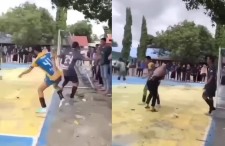 Barbar Wanita Nekat Masuk Lapang Futsal dan Pukul Pemain Demi Bela Pacar