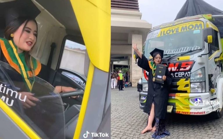 Bukan Mobil Mewah Mahasiswi di Malang Pilih Bawa Truk Saat Wisuda