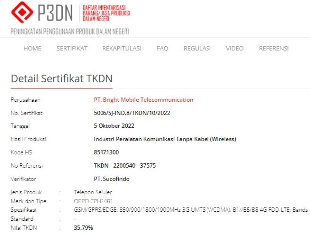 Oppo CPH2481 TKDN Oppo CPH2481 TKDN