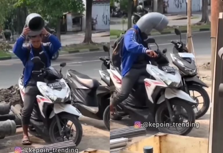 Viral Aksi Pria Pemotor Jadikan Penyambung Pipa Sebagai Helm Kocak Abis