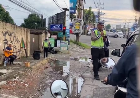 Viral Polisi Atur Lalu Lintas Sambil Nyanyi Bareng Pengamen Ramai Dipuji