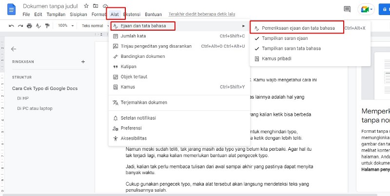 Cara Cek Typo di Google Docs PC