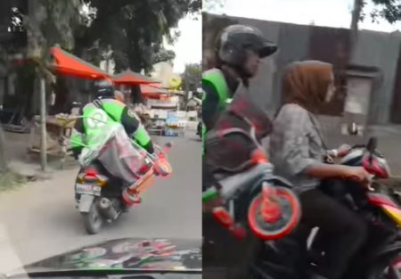 Momen Kocak Driver Ojol Dibonceng Emak emak Sambil Bawa Sepeda Abangnya Pasrah Banget