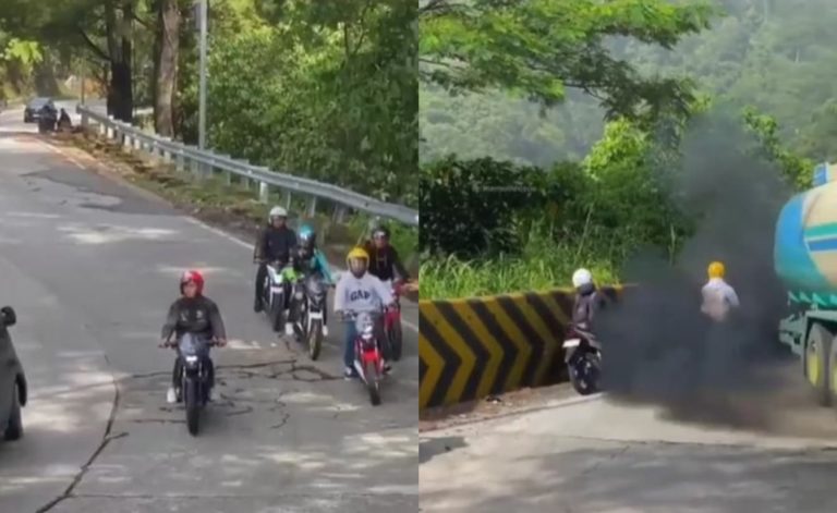 Ngakak Geber Motor Saat Lewati Sitinjau Lauik Para Pemuda ini Dihadiahi Asap Hitam Oleh Truk