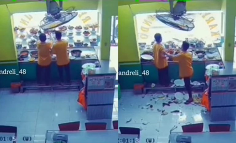 Pegawai Syok Etalase di Rumah Makan Padang Mendadak Pecah Piring piring Auto Ambyar