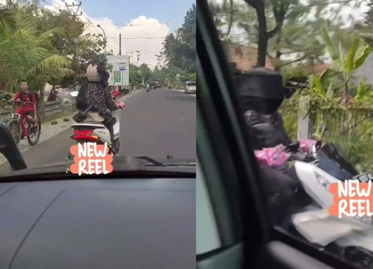 VIRAL Aksi Santuy Wanita Naik Motor Meski Wajah Tertutup Jilbab Bikin Heran