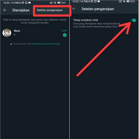 Cara mengarsipkan pesan WA