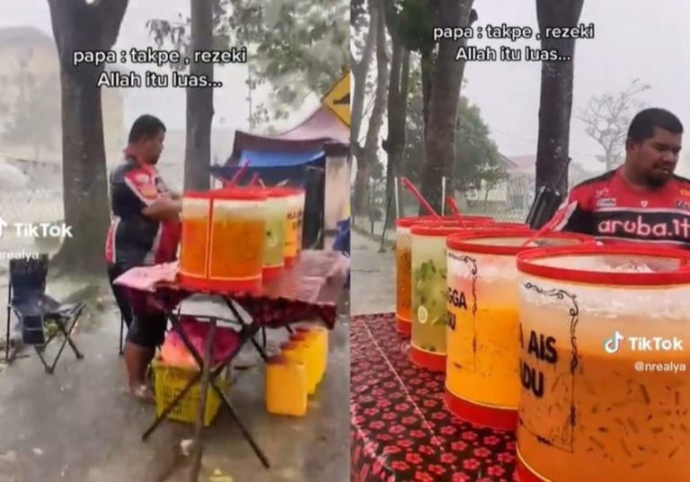 Penjuangan Bapak Jualan Es Sambil Hujan hujanan Pasrah Walau Tubuh Basah Kuyup