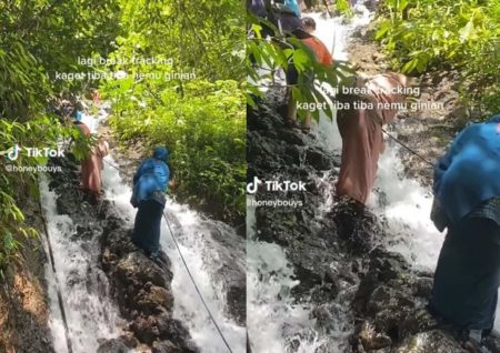 VIRAL 2 Ukthi Trekking di Air Terjun Tumpak Sewu Pakai Gamis