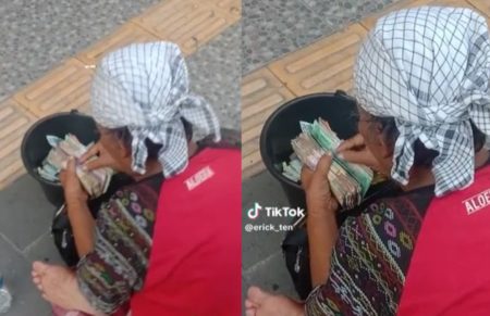 Santuy Abis Pengemis Kepergok Hitung Gepokan Uang Depan Toko