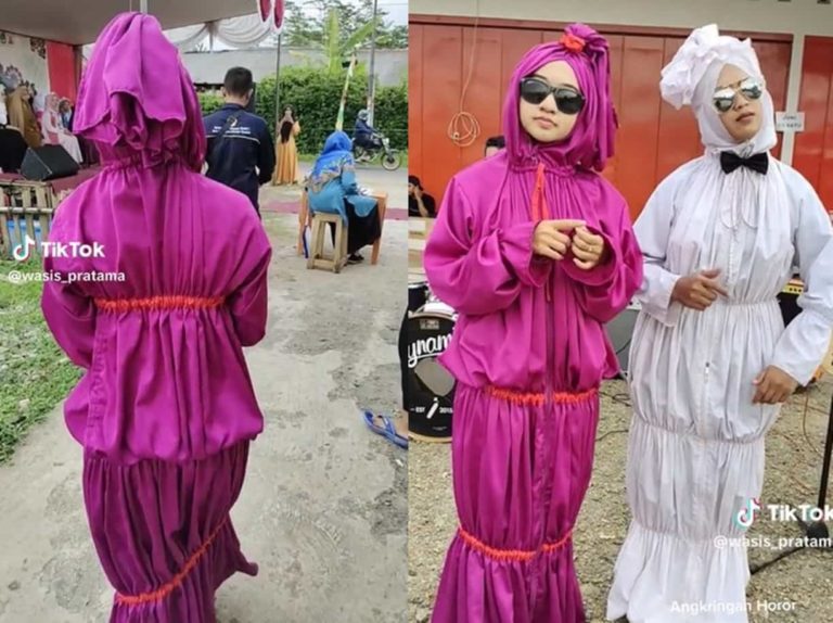 VIRAL Aksi Nyeleneh Cewek Cosplay Jadi Pocong Ungu Saat Bagi bagi Takjil