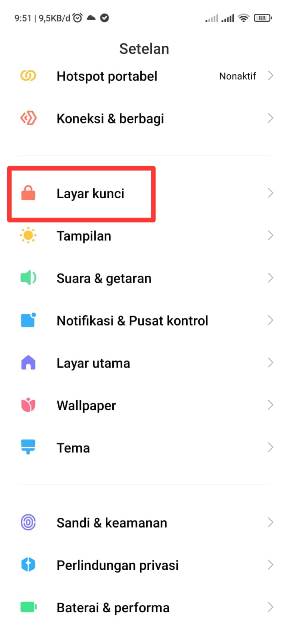 Menu layar kunci