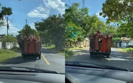 Bahaya Tapi Tetap Santuy, Kelakuan Emak emak Naik Pick Up ini Bikin Ngeri