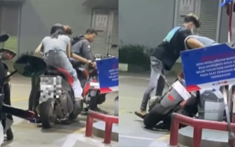 Cewek Ogah Turun dari Motor Saat Pacar Isi Bensin, Endingnya Bikin Malu