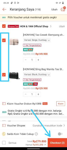 Checkout keranjang Shopee