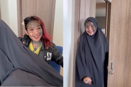 VIRAL Momen Cewek Punk Penuh Tato Pakai Gamis dan Hijab, Netter Takjub Masya Allah!