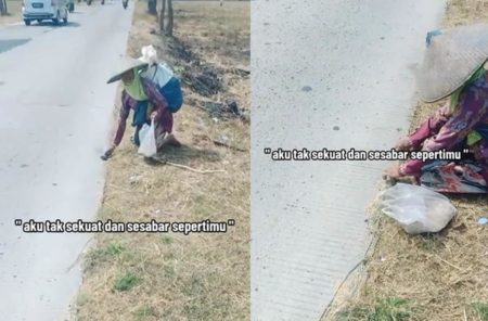 Bikin Terenyuh! Nenek ini Tetap Sabar Pungut Gabah di Pinggir Jalan Meski Panas Terik