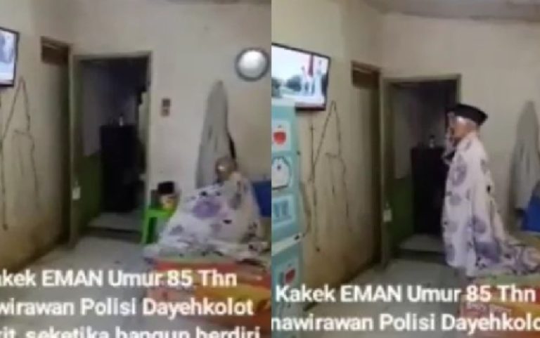 Meski Lagi Sakit, Kakek ini Tetap Berdiri Untuk Hormat ke Bendera Merah Putih di TV