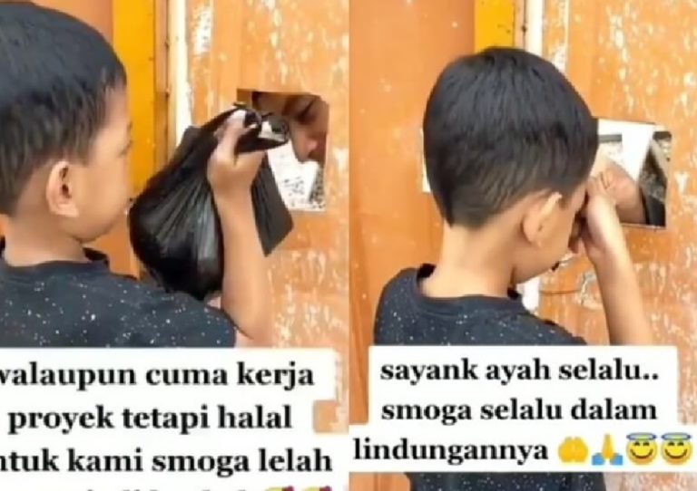 Momen Haru Ketika Bocah Antar Bekal Untuk Ayah yang Terhalang Pintu