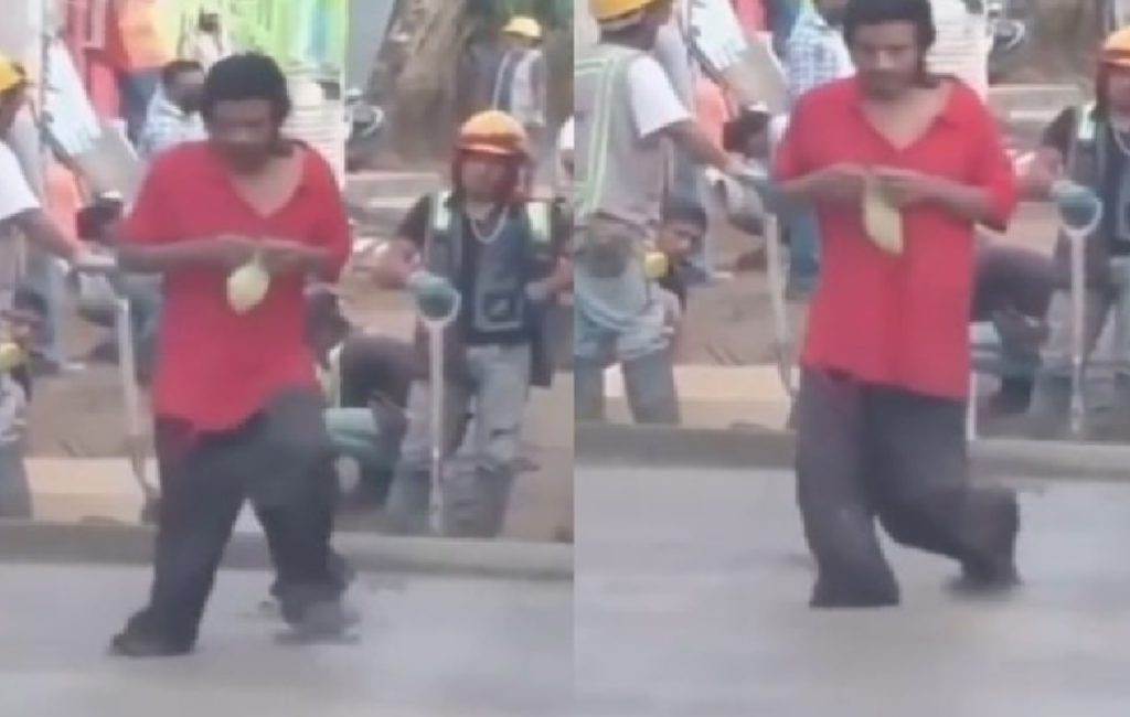 Pria ini Nekat Injak Jalan yang Sedang Dicor