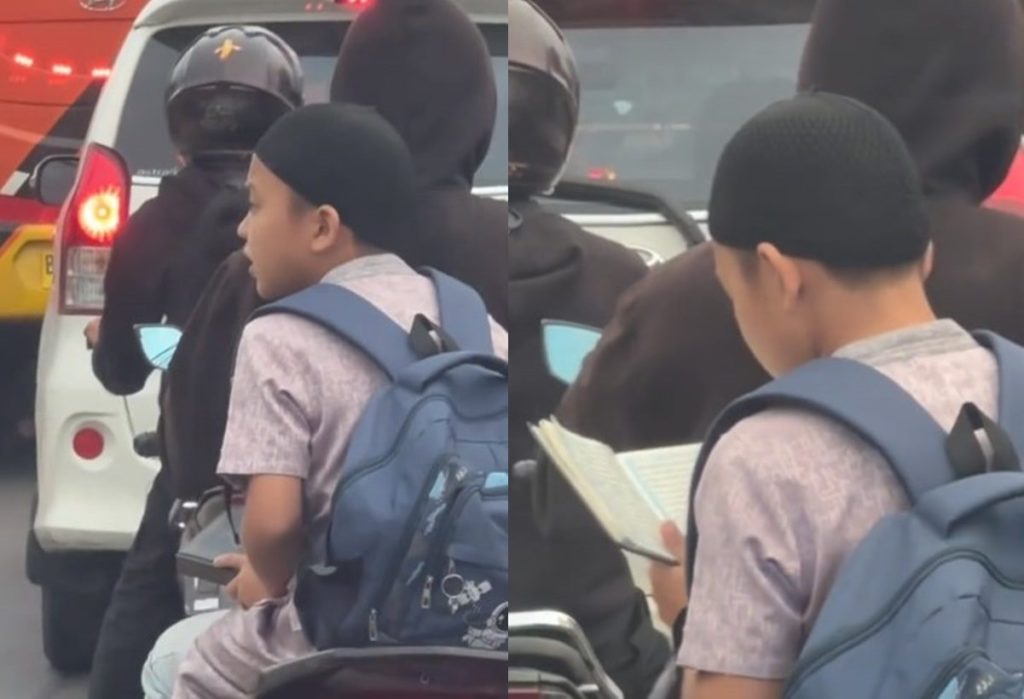 VIRAL Momen Bocah Khusyuk Menghafal Alquran Saat Naik Motor, Masya Allah!