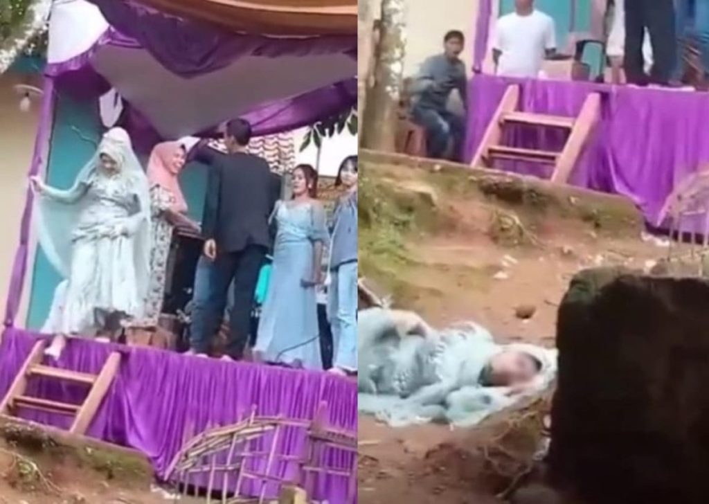 Pengantin Wanita Jatuh Terguling Usai Joget di Panggung