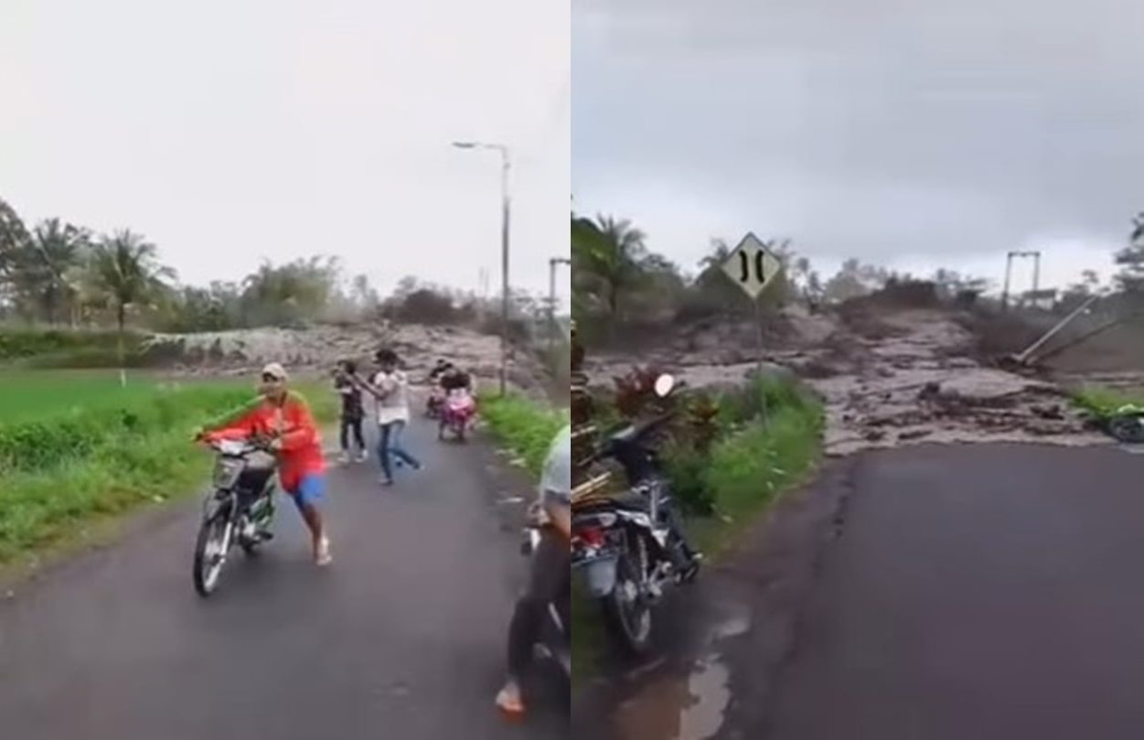 VIRAL Video Dahsyatnya Aliran Lahar Dingin Semeru Meluap ke Atas Jembatan, Warga Panik