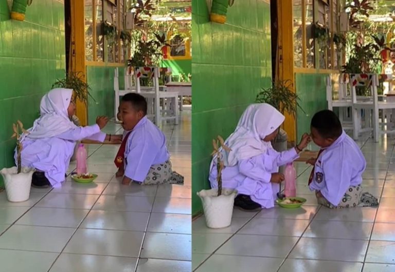 Momen Anak SD Suapi Teman yang Disabilitas Saat Istirahat, Bikin Salut Sekaligus Terharu