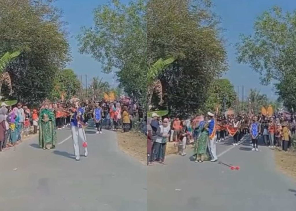 Ngilu! Wanita Tertimpa Tongkat Mayoret Saat Atraksi, Kondisinya Bikin Khawatir