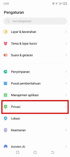 Pilih Menu Privasi