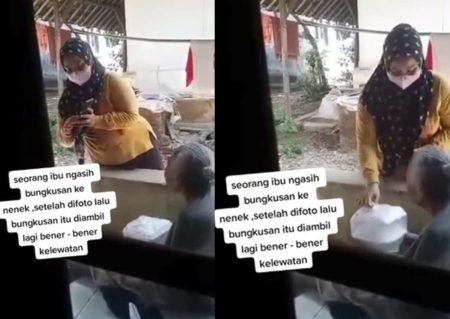 Emak emak Beri Bungkusan ke Nenek Cuma Buat Difoto Lalu Diambil Lagi, Demi Konten
