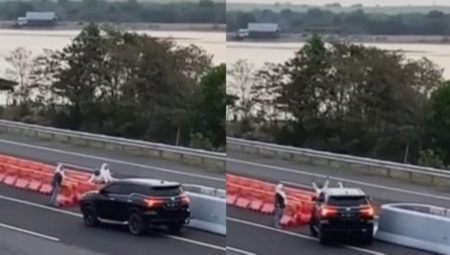 Hadeuh, 3 Emak emak Naik Fortuner Buka Paksa Pembatas Jalan Tol Untuk Putar Balik
