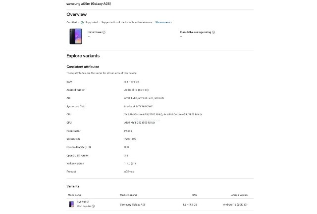 Samsung SM A055F Google Play Console