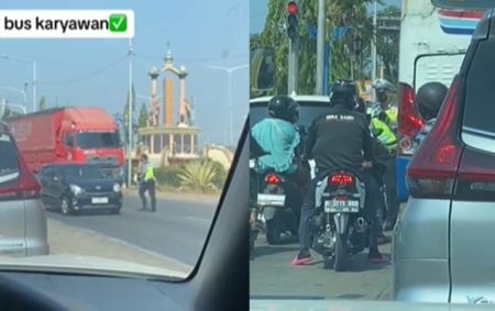 Pria Tak Pakai Helm Ngumpet ke Bus