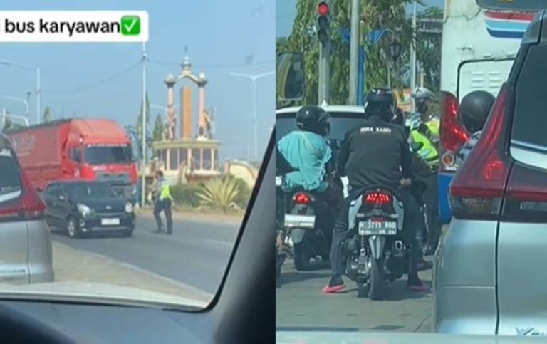 Pria Tak Pakai Helm Ngumpet ke Bus