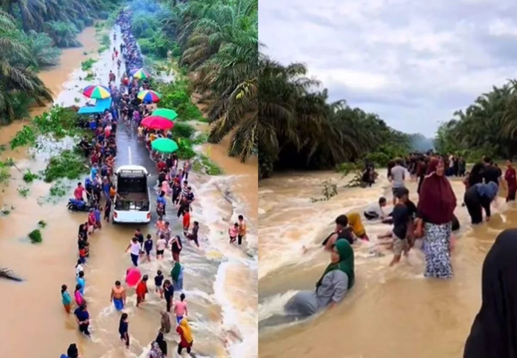 VIRAL Banjir Jadi Tempat Wisata Dadakan, Warga Asyik Berenang hingga Banyak Pedagang